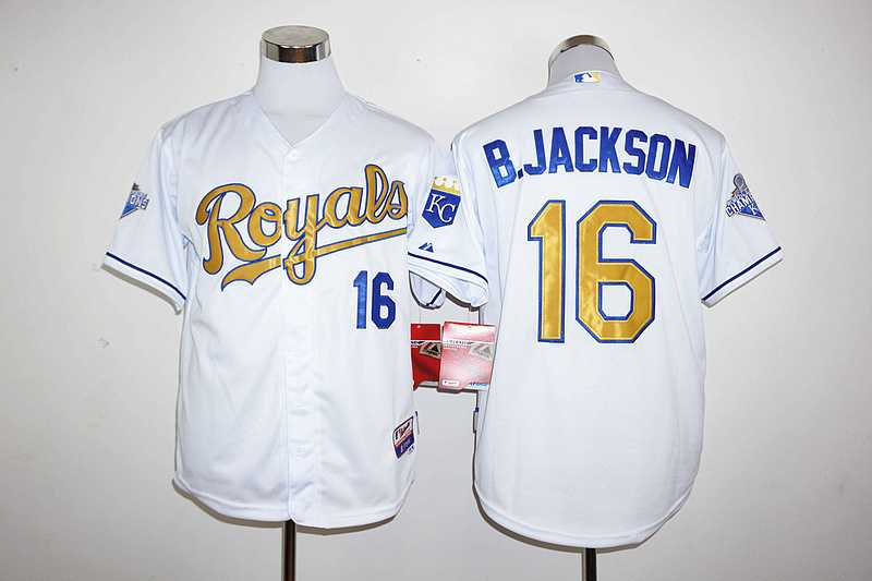 Kansas City Royals #16 Bo Jackson White 2015 World Series Champions Gold Program Flex Base Jersey,We sell and wholesale Kansas City Royals #16 Bo Jackson White 2015 World Series Champions Gold Program Flex Base Jersey on line form chian!